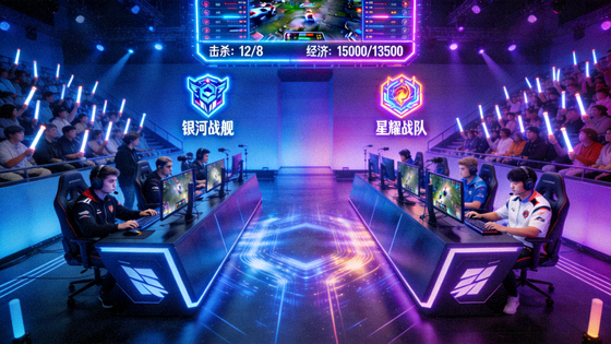 电竞赛事舞台与选手对战现场画面